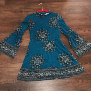 Turquoise bell sleeve dress